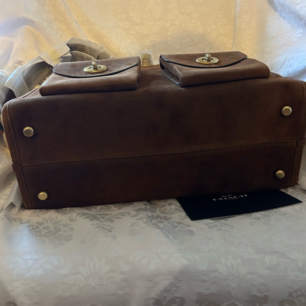 Coach Brown Suede Crossbody Haversack with Gold Hardware - Picture 7 of 14